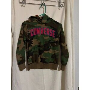 Camo Converse Hoodie with bold orange wording size M (10-12)